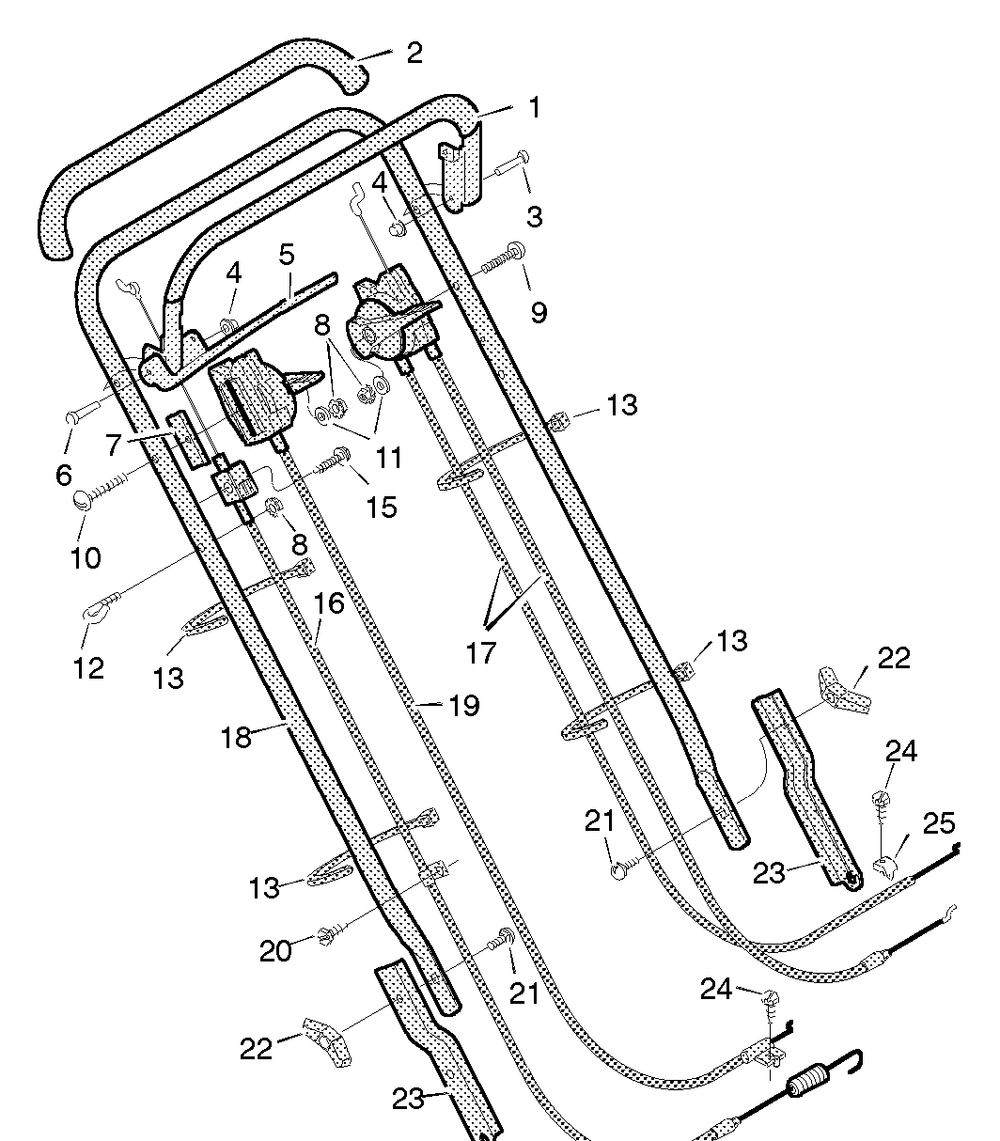 Handle Assembly Diagram and Parts List for 22855X29A 1996 Briggs and Stratton Lawn Mower
